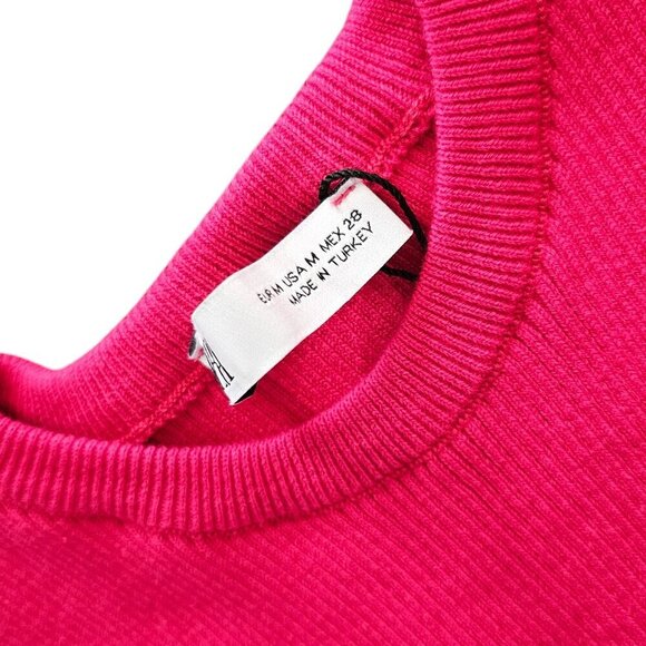 Zara Ribbed Tie Side Cut Outs Cropped Top, Hot Pink, Stretch, Size Medium - Picture 6 of 8